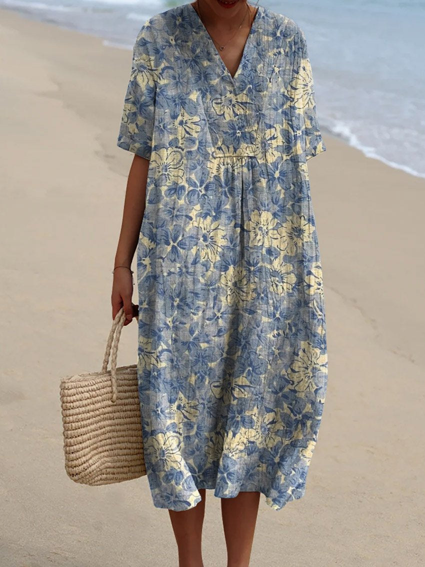 Women's Casual Floral Print 3D Sleeve Shirt Dress