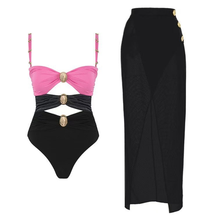 Women's Solid Color Bikini Skirt High-Waisted Swimsuit – Stylish One-Piece Swimsuit