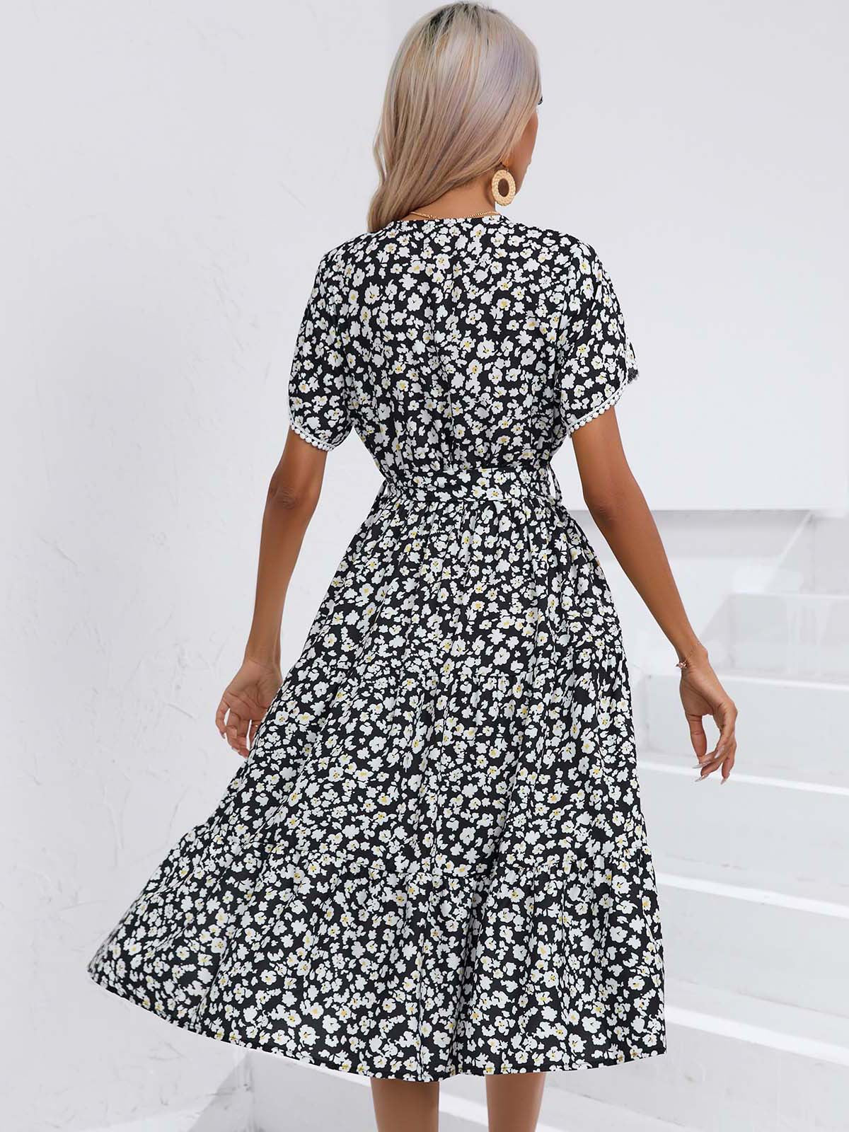 Women's Summer Floral V-Neck Split Hem Top