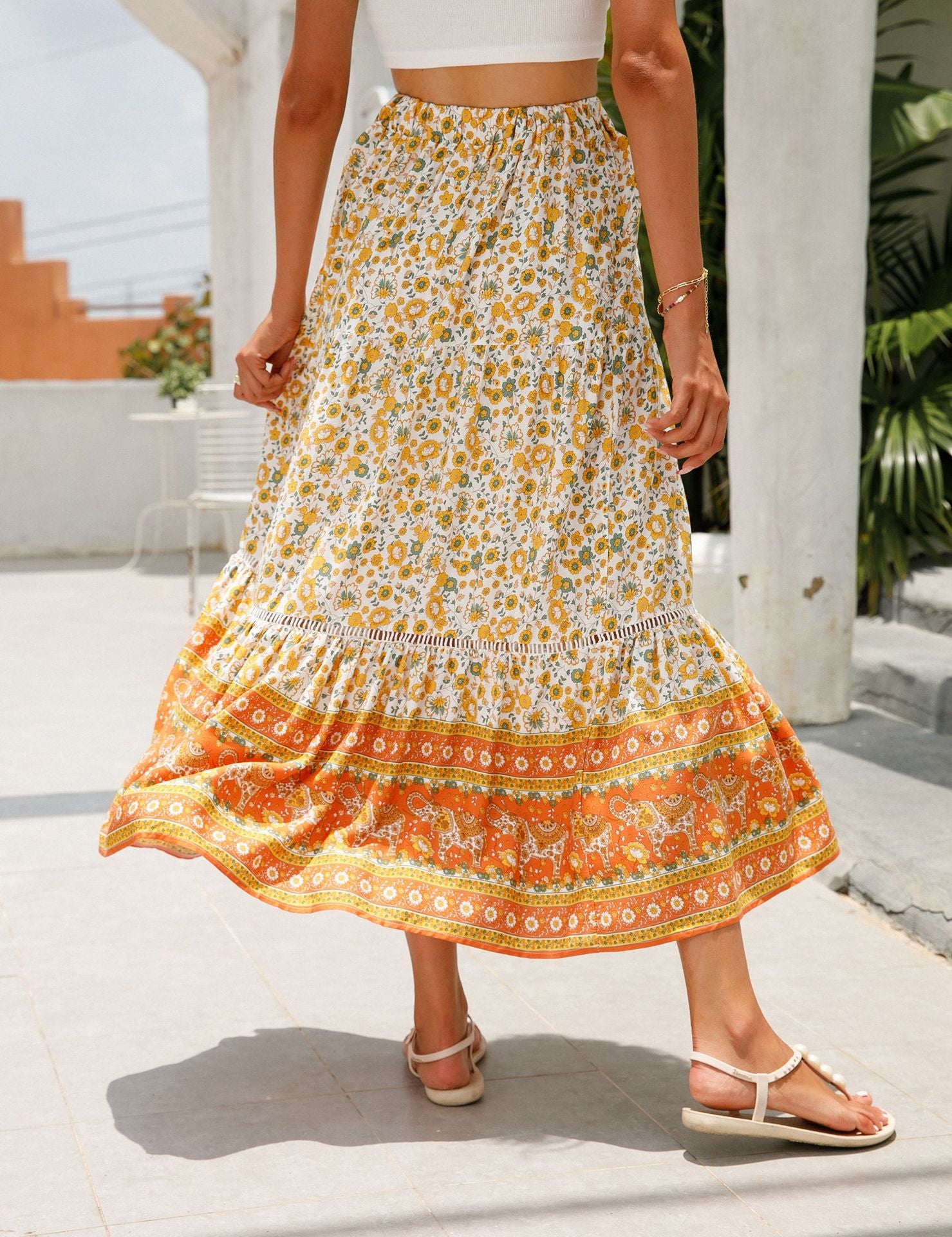 Boho V-Neck Rayon Beach Maxi Skirt