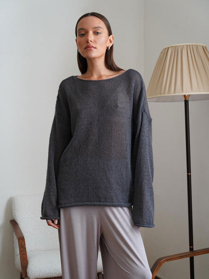 Casual See Through Knitted Long Sleeves Blouses