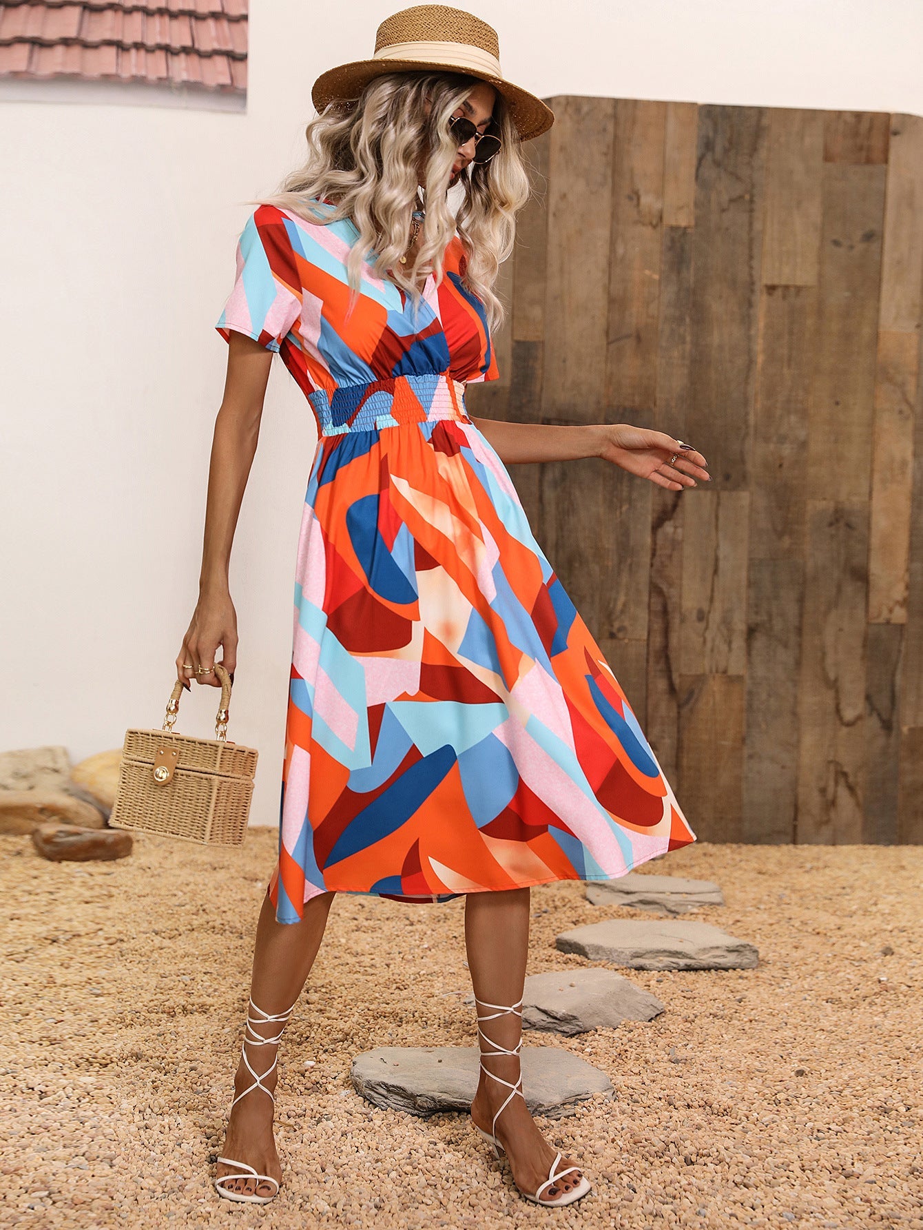 Women's Summer Floral Print Short Sleeve Dress