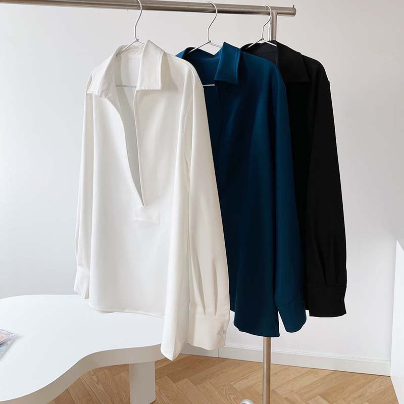 Retro White Shirt for Women – Spring Layered V-Neck Blouse & Overshirt