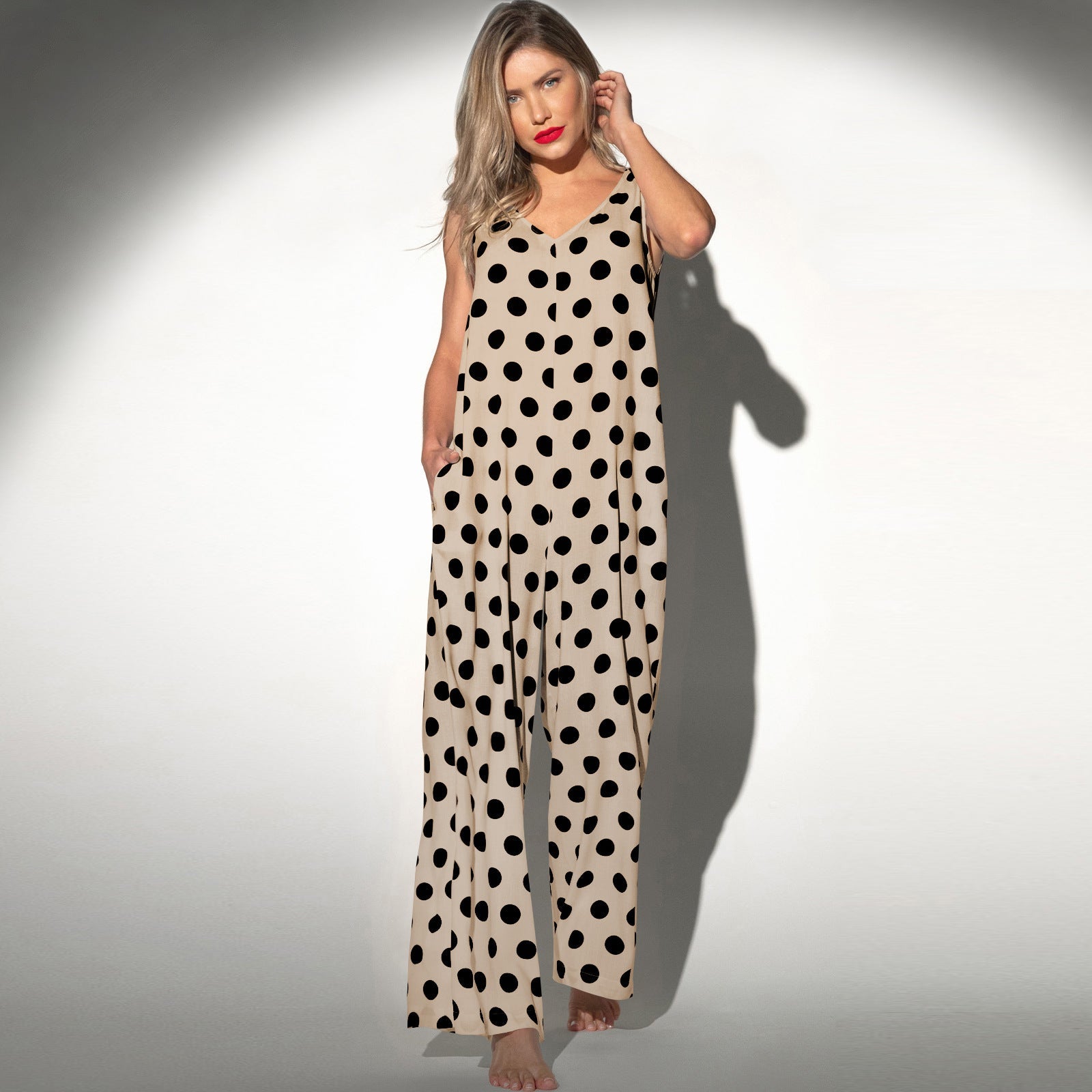 Casual Summer Dot Print Backless Women Jumpsuits