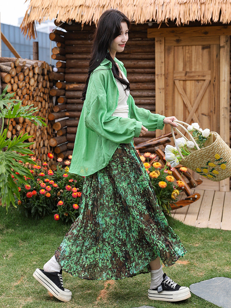 Vintage Watercolor Rose Print Maxi Skirt