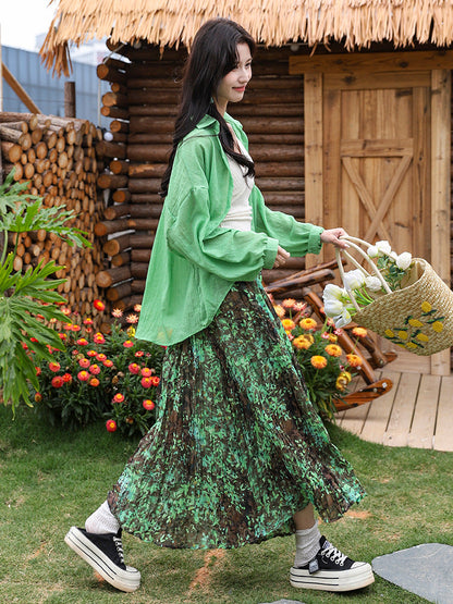 Vintage Watercolor Rose Print Maxi Skirt