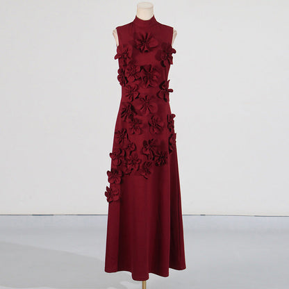 Elegant Stand Collar Sleeveless Maxi Dress