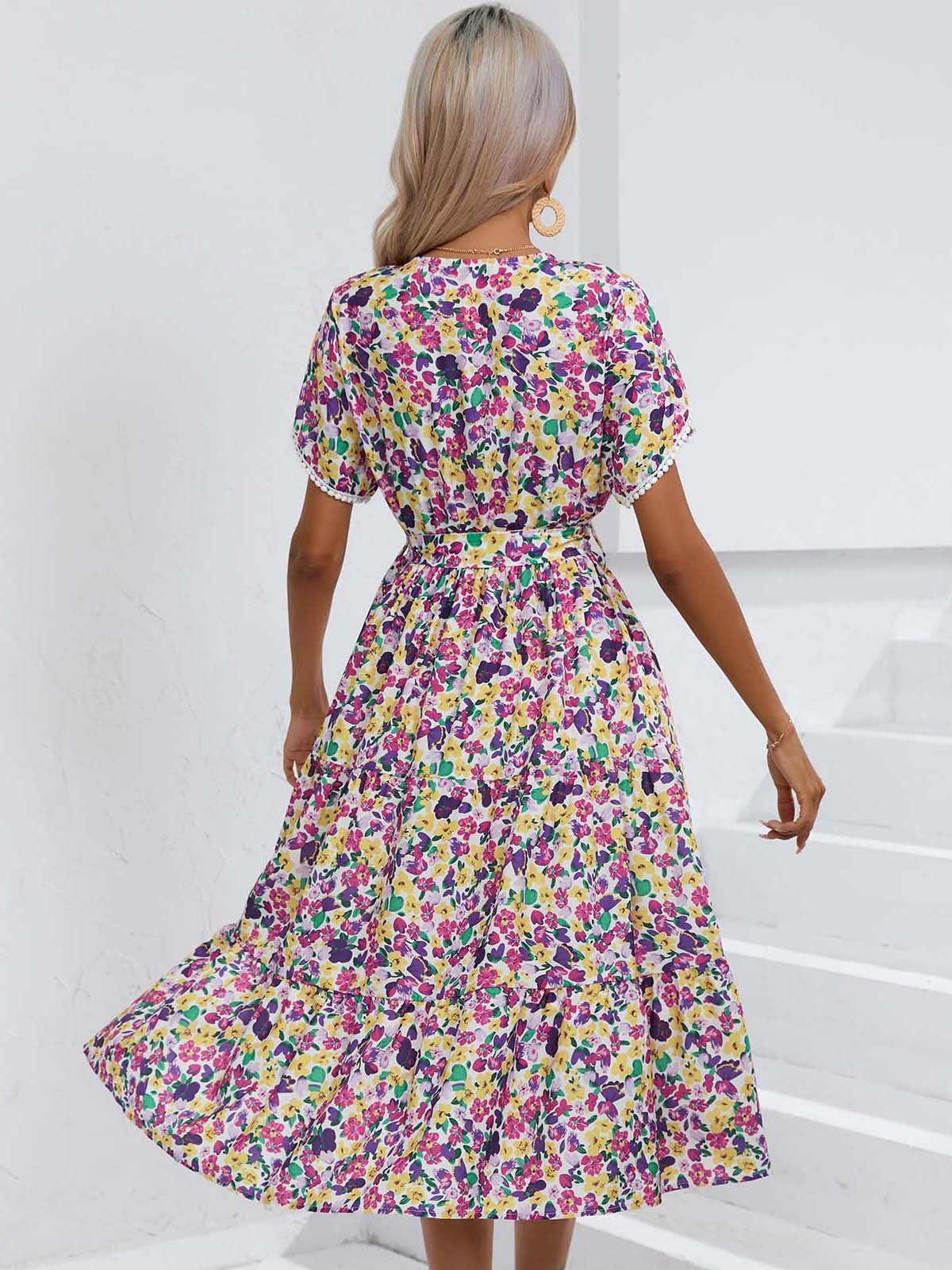 Women's Summer Floral V-Neck Split Hem Top