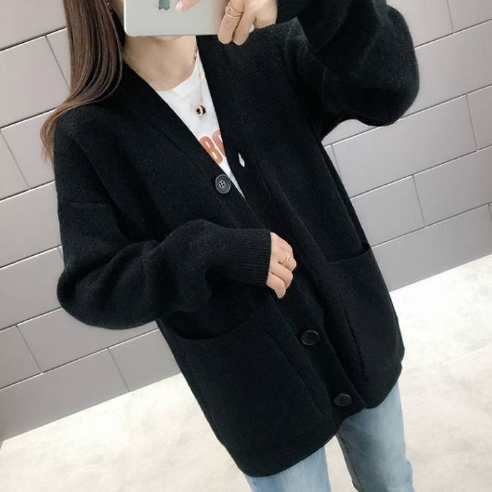 Loose Knit Cardigan – Oversized V-Neck Sweater | Soft & Cozy Casual Pullover