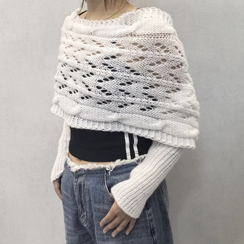 Women's Long Knit Cape Cardigan – Elegant Openwork Design
