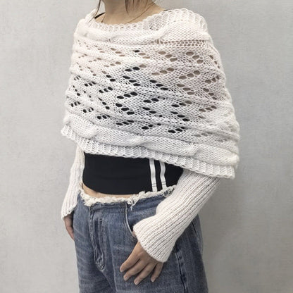 Women's Long Knit Cape Cardigan – Elegant Openwork Design