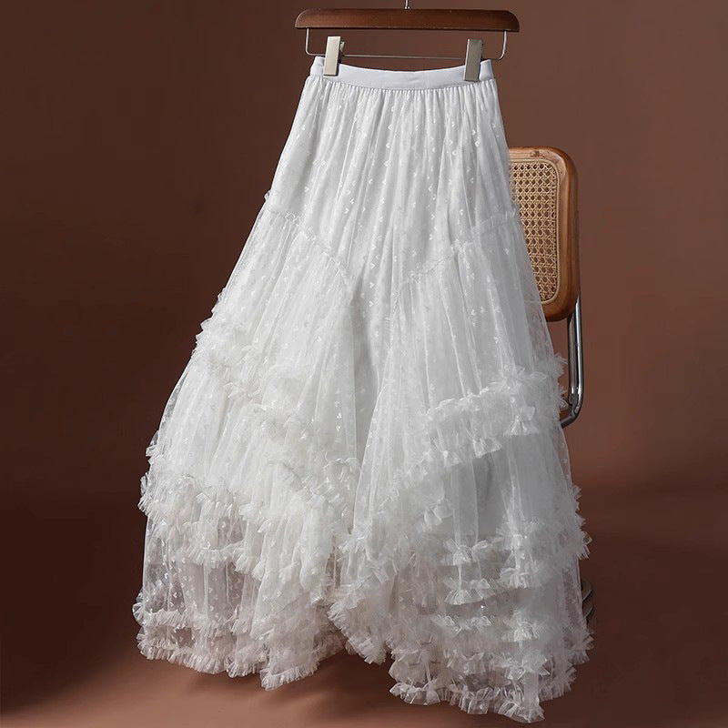 Plus-Size A-Line Tulle Skirt with Jacquard Heart Design