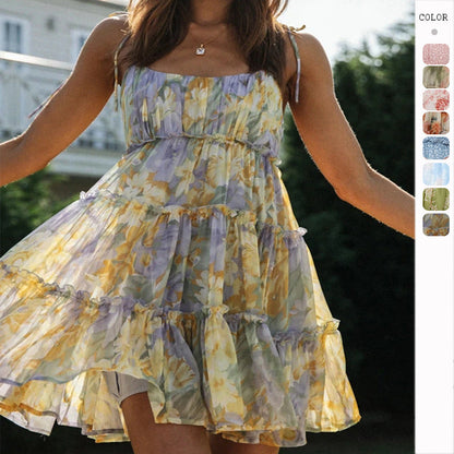 Sexy Printed High-End Strappy Sundress for Women with Lining - Vacation Style