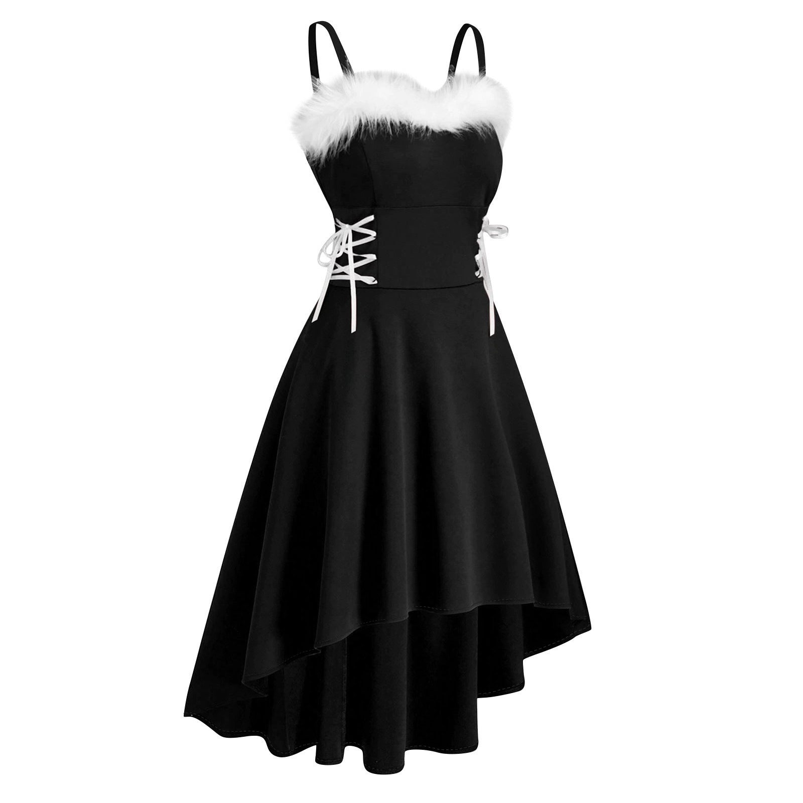 Christmas Party Bunny Outfit - Faux Fur Trim Off-Shoulder Bow Dress
