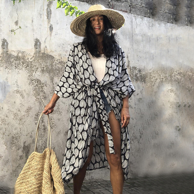 Summer Sun-proof Leaf Print Bikini Cover Ups