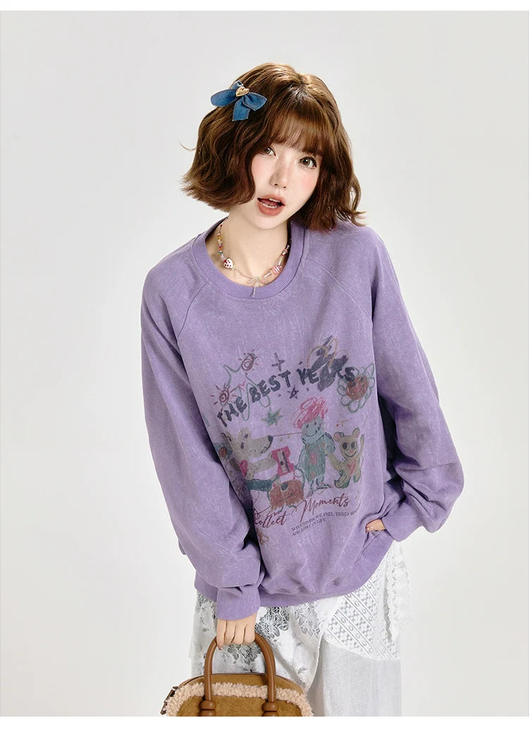Girlyhalo Vintage Print Hoodie for Women-Purple-S-Free Shipping Leatheretro