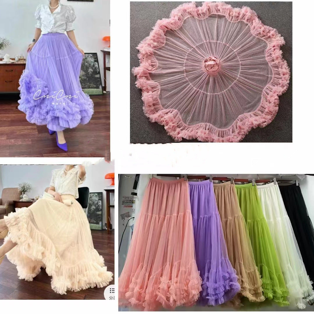 Layered Tulle Skirt with Floral Lace Trim-black-One Size-Free Shipping Leatheretro