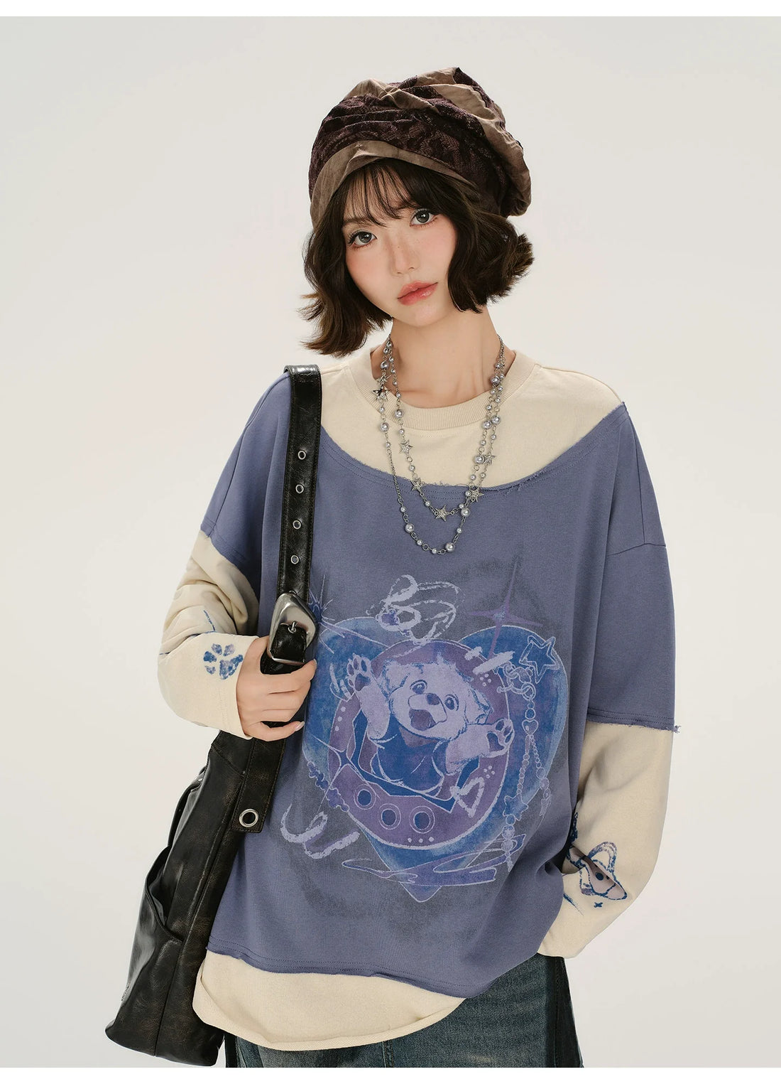 Girlyhalo Retro Print Long-Sleeve Pullover Sweatshirt for Women