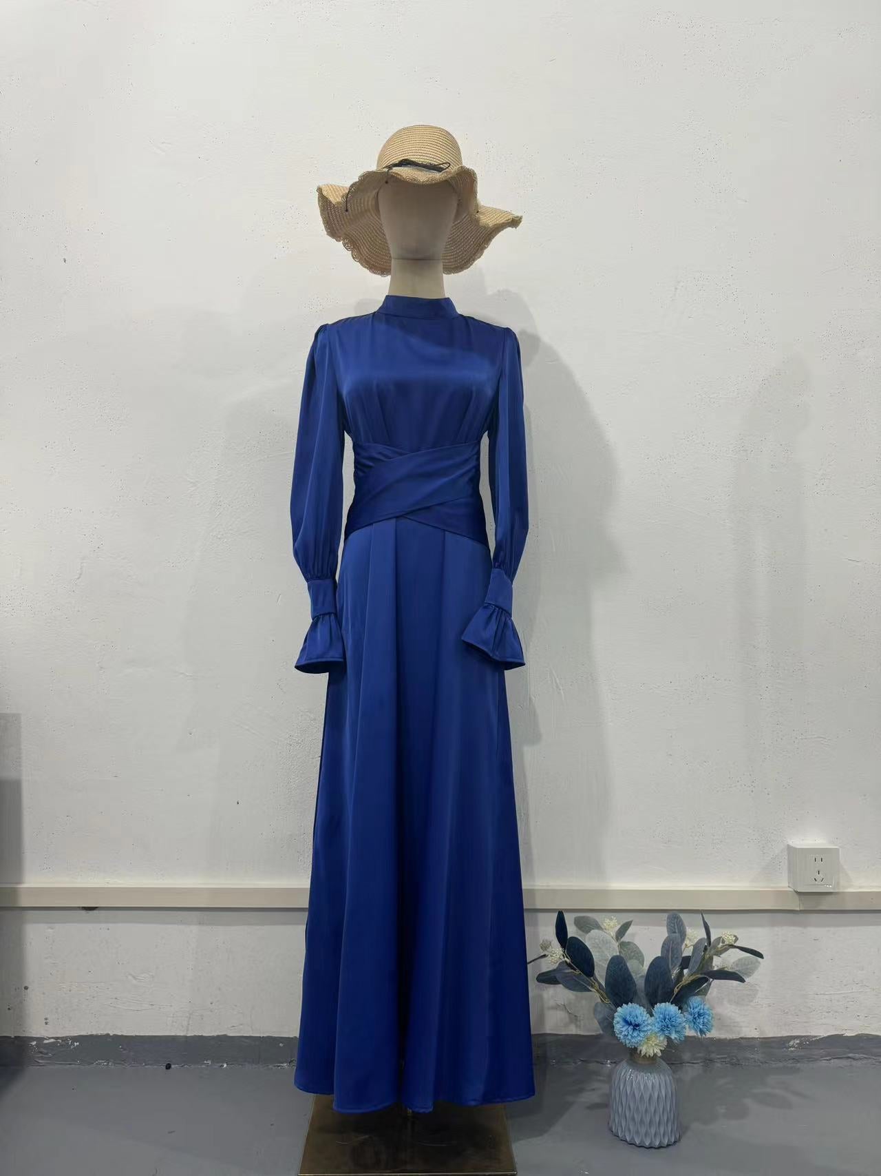 Elegant Long-sleeved Waist-tied Puff-sleeved  Women Dresses