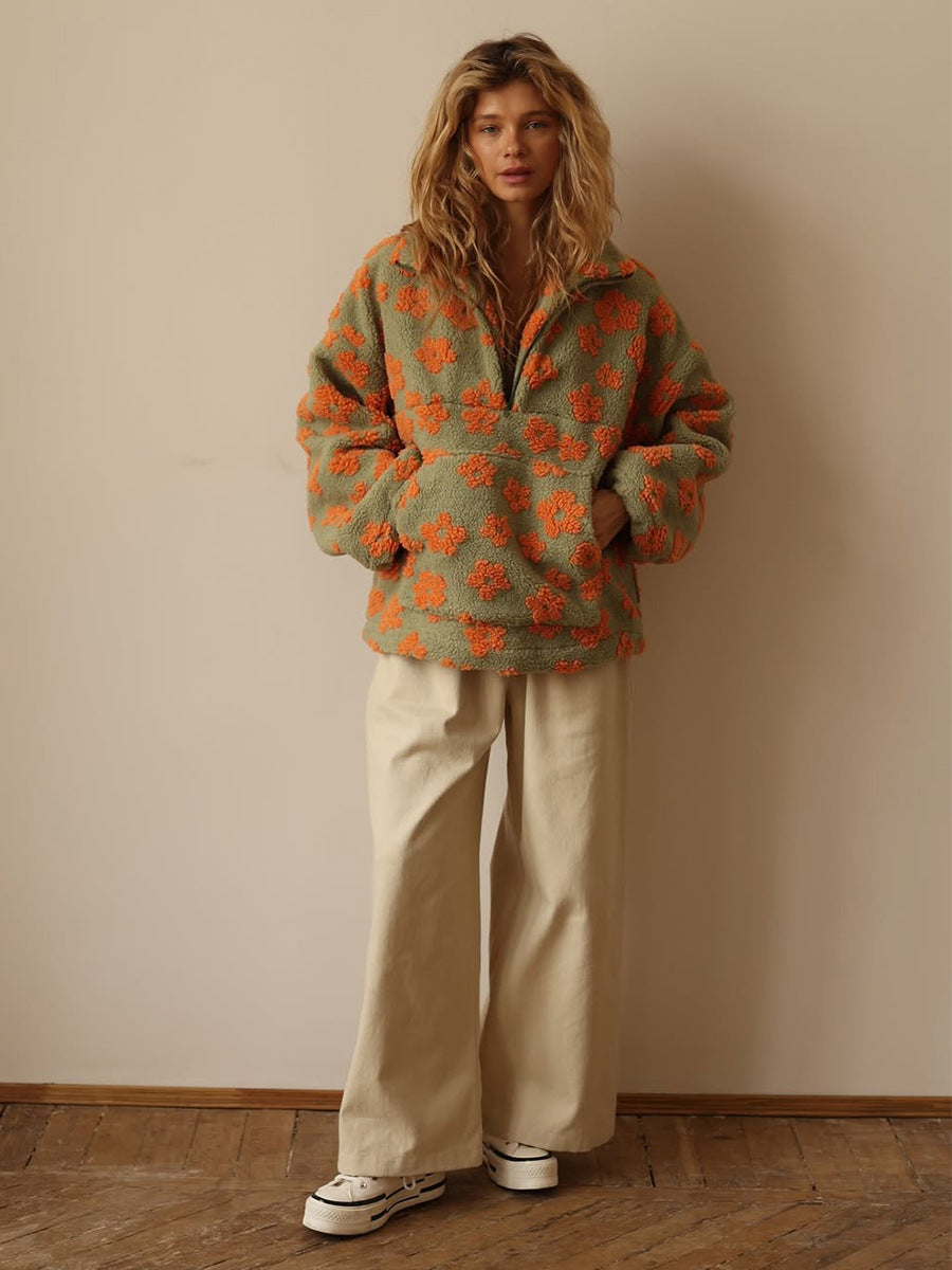 Women's Floral Print Sherpa Hoodie