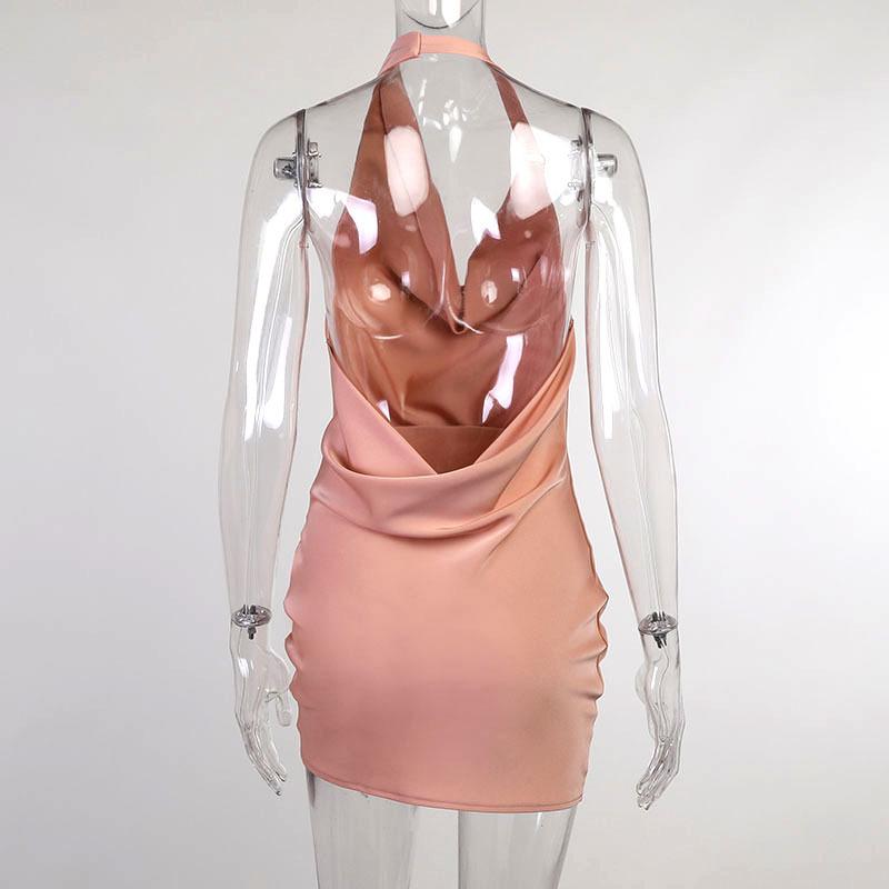 Sexy Halter Backless Satin Women Mini Dresses-Dresses-Free Shipping at meselling99