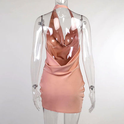 Sexy Halter Backless Satin Women Mini Dresses-Dresses-Free Shipping at meselling99