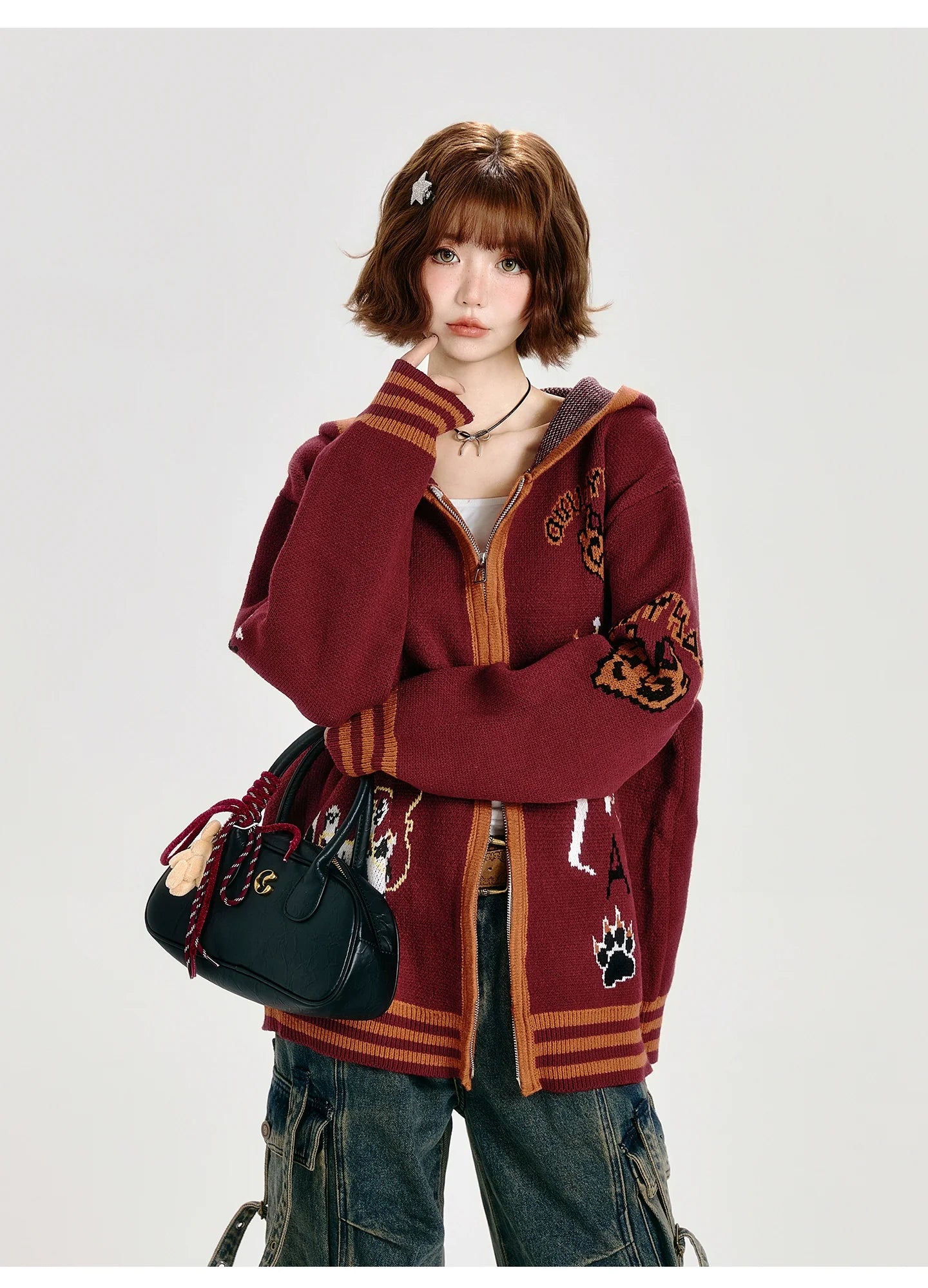 Girlyhalo Oversized Hooded Cardigan-Red-S-Free Shipping Leatheretro