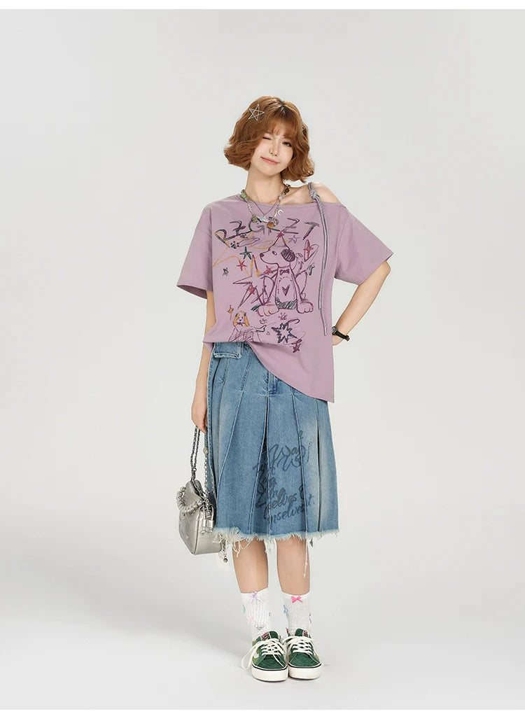 Girlyhaloy Vintage Off-Shoulder T-Shirt