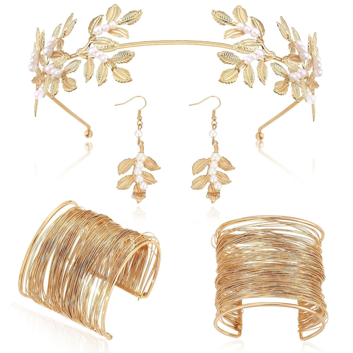 Gold Leaf Pearl Headband – Elegant Wire Wrap Hair Accessory for Women