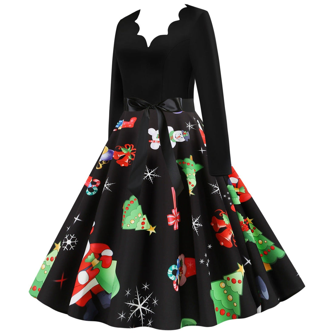 Women Christmas Long Sleeves Vintage Winter Dresses-Vintage Dresses-Black-S-Free Shipping at meselling99