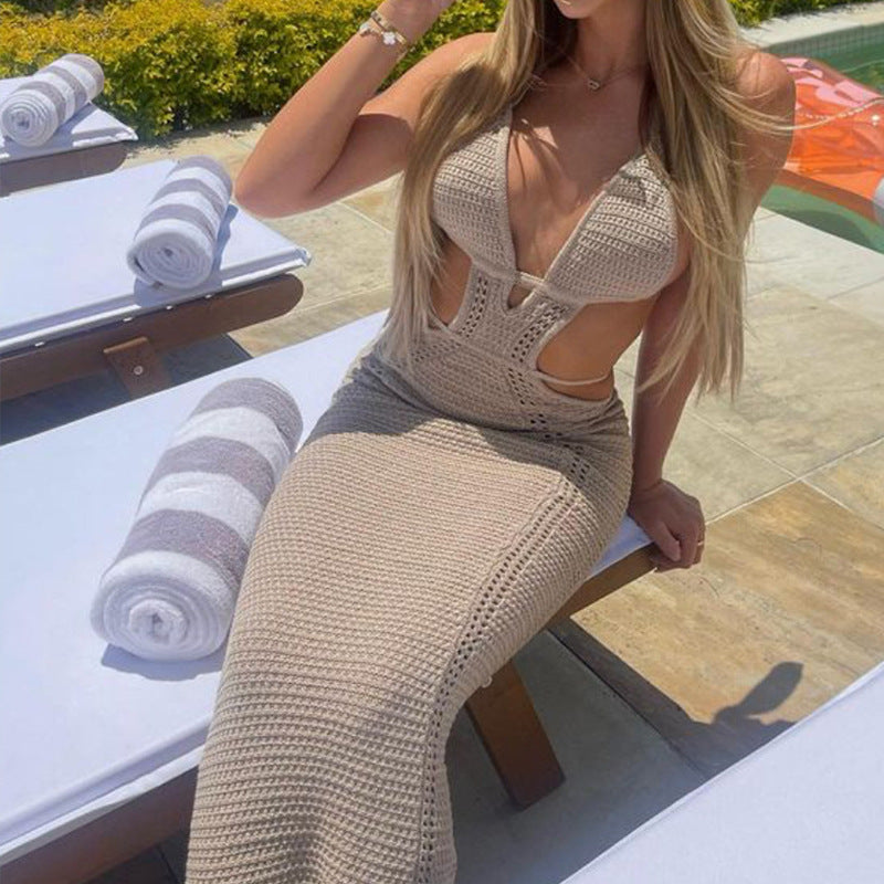 Sexy Off-Shoulder Tie-Front Low-Cut Backless Maxi Beach Dress