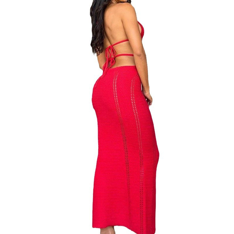 Sexy Off-Shoulder Tie-Front Low-Cut Backless Maxi Beach Dress