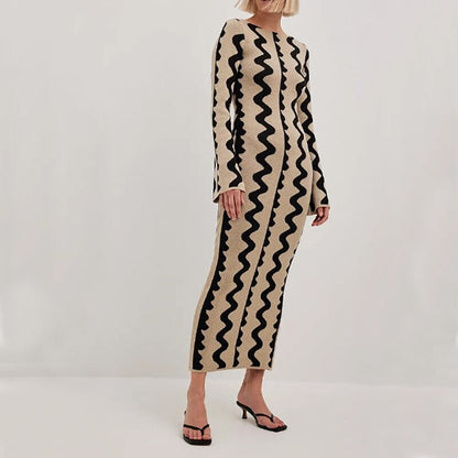 Spring Slim Fit Sweater Dress with Fashionable Print