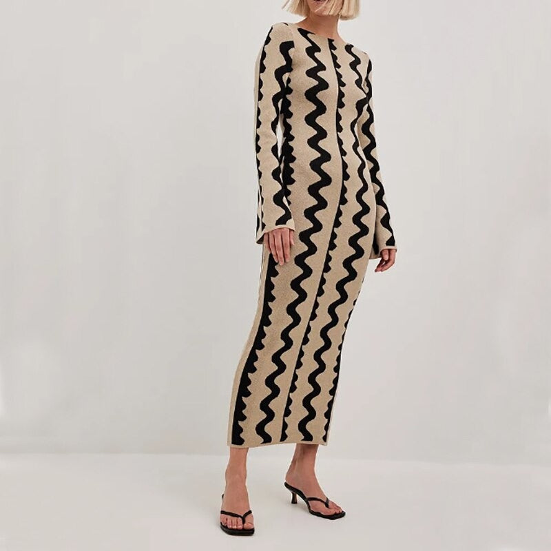 Spring Slim Fit Sweater Dress with Fashionable Print