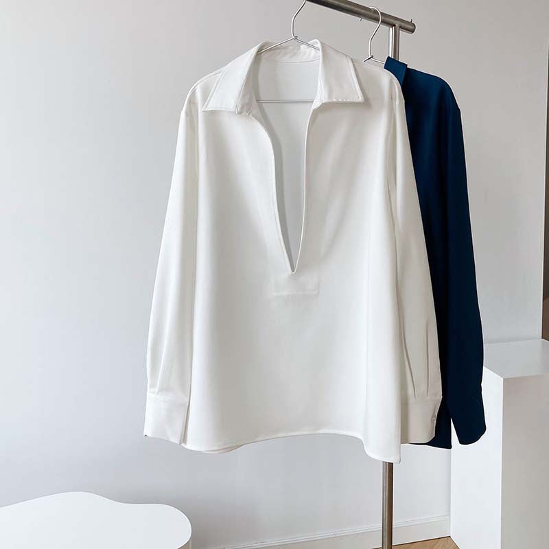 Retro White Shirt for Women – Spring Layered V-Neck Blouse & Overshirt