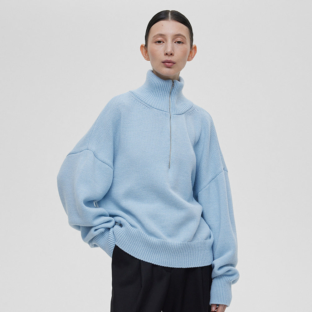 Relaxed Fit Mock Neck Half-Zip Sweater