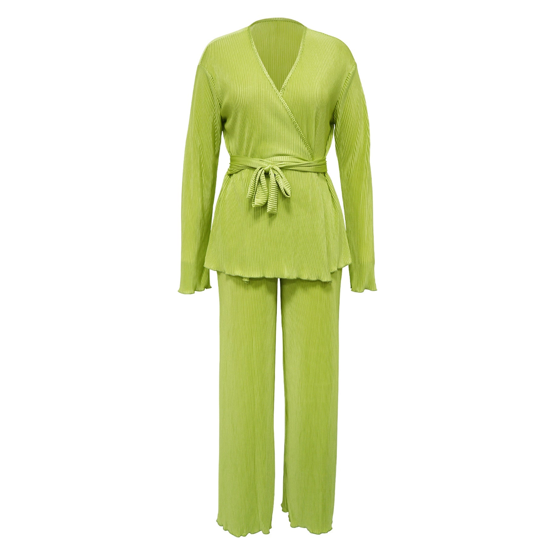 Casual V Neck Long Sleeves Tops and Pants Two Pieces Suits
