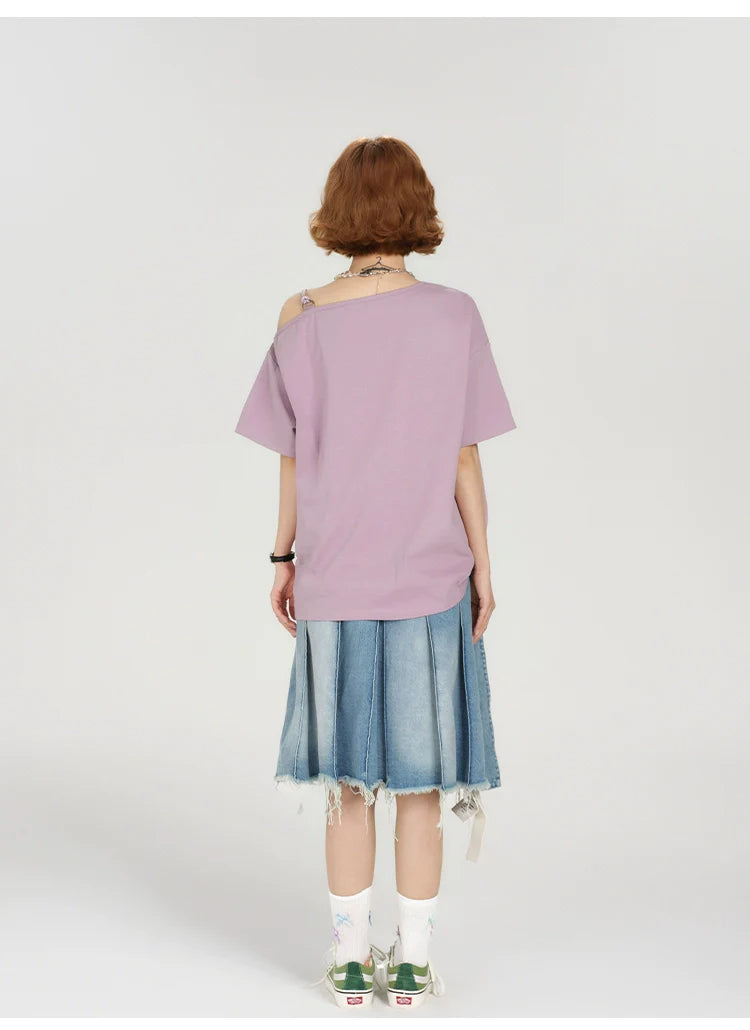 Girlyhaloy Vintage Off-Shoulder T-Shirt