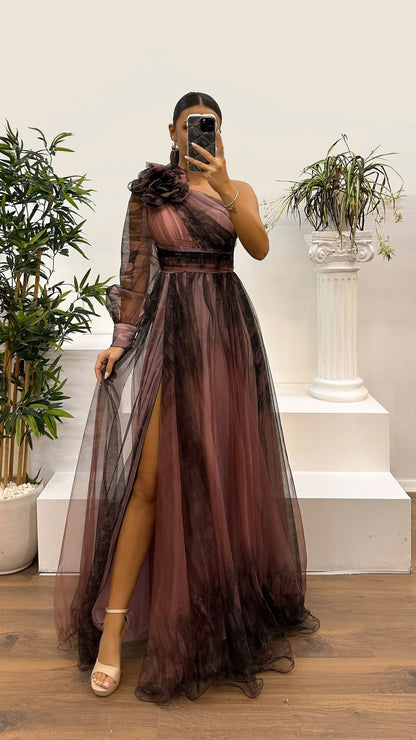 Off-Shoulder One Shoulder Print Dress – Stylish & Flowy Party Dress