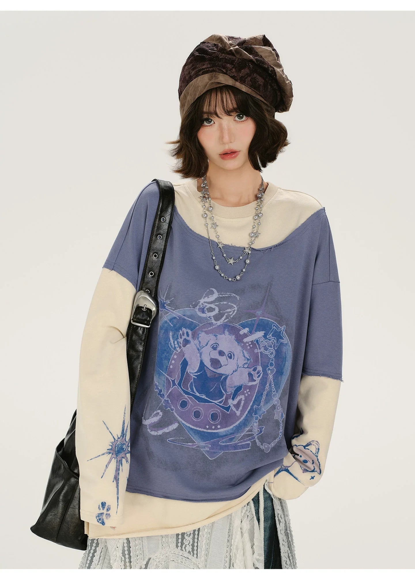 Girlyhalo Retro Print Long-Sleeve Pullover Sweatshirt for Women