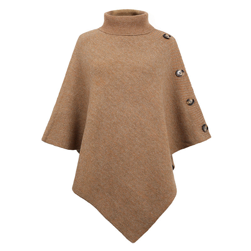 High-Neck Cape Sweater – Solid Color Knit Poncho Cross-Border Pullover