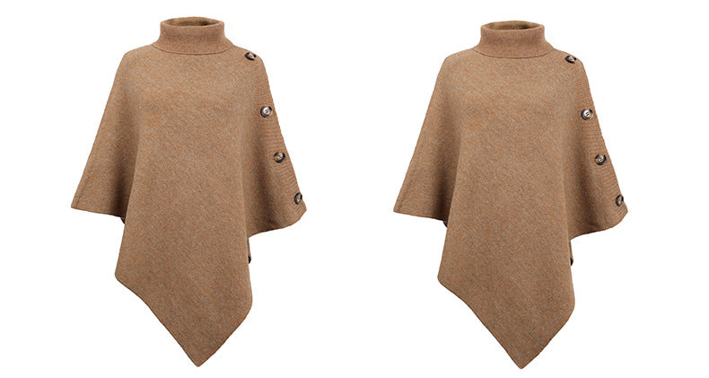 High-Neck Cape Sweater – Solid Color Knit Poncho Cross-Border Pullover