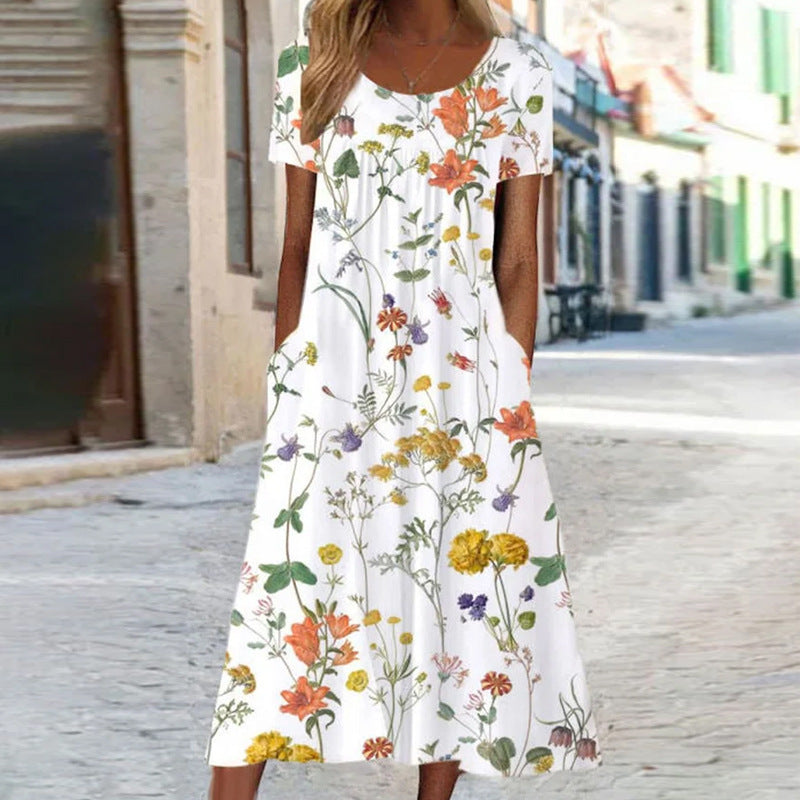 Plus Size Women's Floral Print Short Sleeve Dress