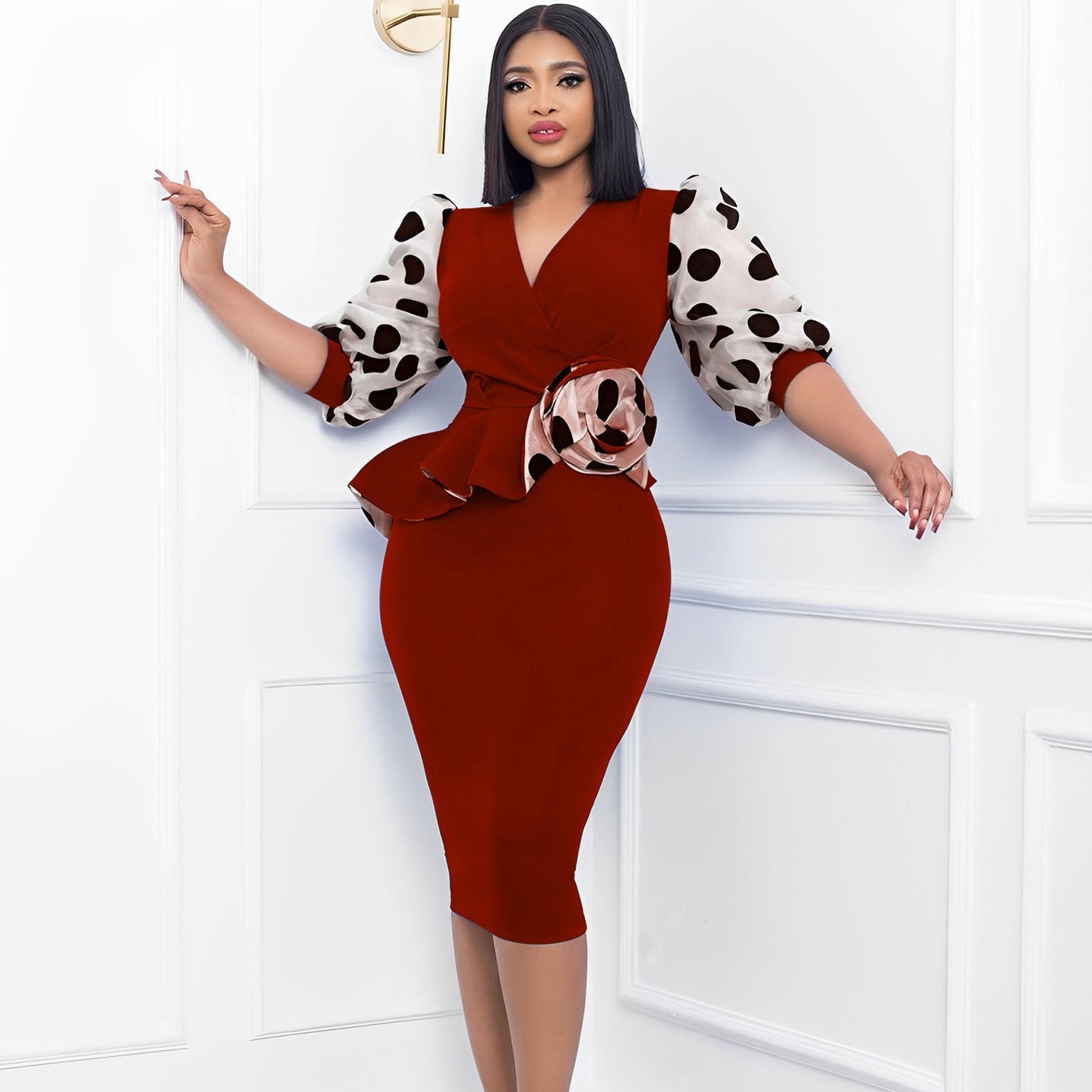 Elegant Puff Sleeves Women Dresses-Dresses-Free Shipping at meselling99