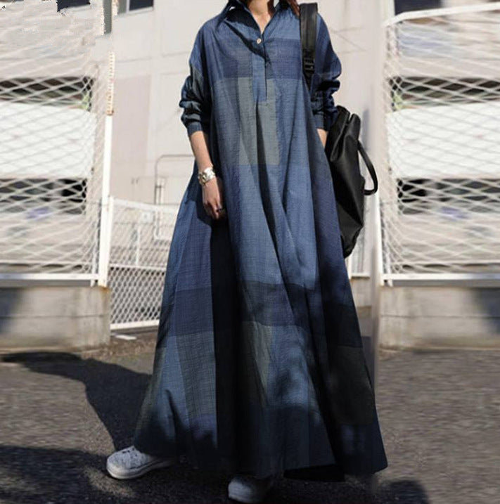 Women Vintage Linen Plus Sizes Long Cozy Dresses-Cozy Dresses-Blue-S-Free Shipping at meselling99