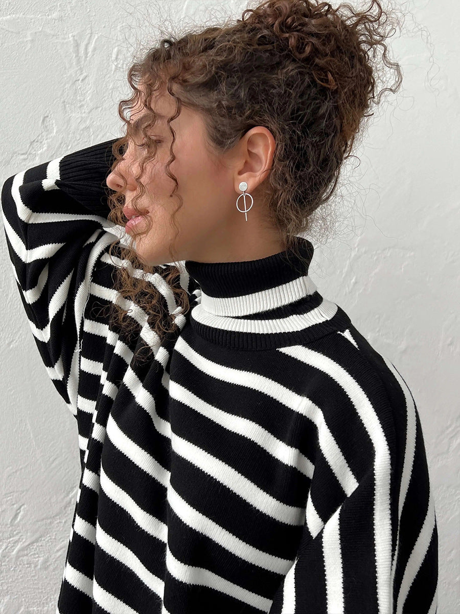 Women's Striped Turtleneck Sweater