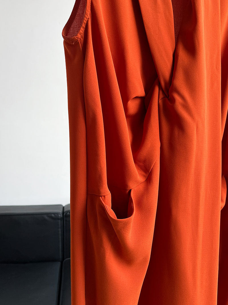 Women's V-Neck Sleeveless Twist Knot Long Dress-Pumpkin color-M-Free Shipping Leatheretro