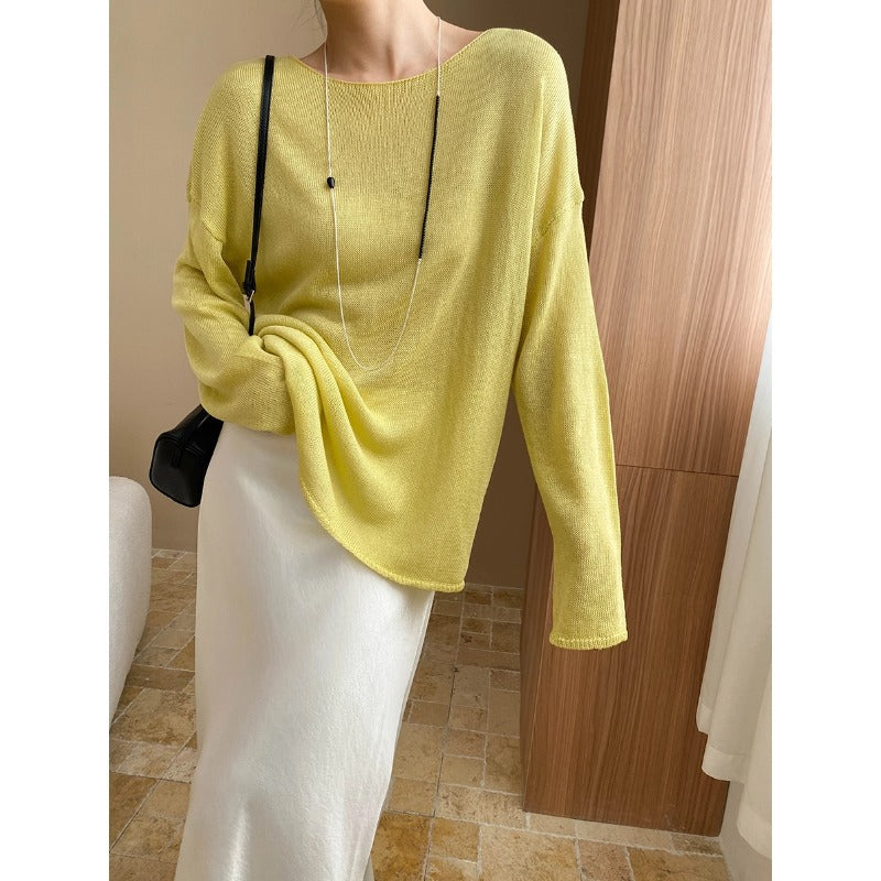Linen-Blend Relaxed Knit Shirt Blouses