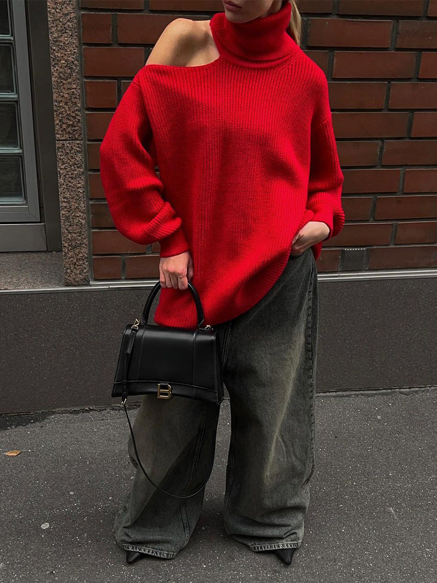 Off-the-Shoulder Cowl Neck Sweater