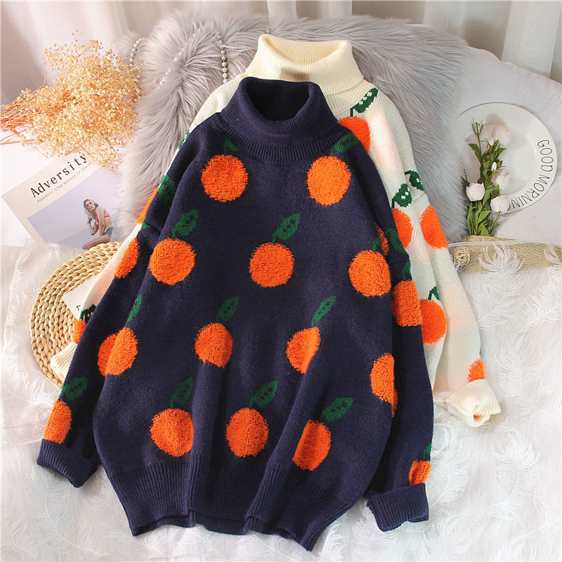 Women's Winter Orange High Neck Sweater